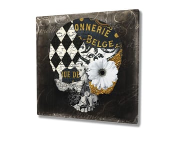 Canvastavla 45x45 cm - Dödskalle med blommor och geometriska mönster - Svart / Vitt / Gult - Inredning - Tavlor & posters - Canvastavla