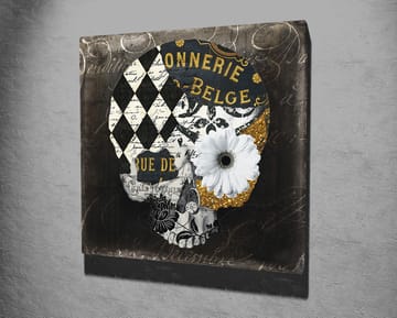 Canvastavla 45x45 cm - Dödskalle med blommor och geometriska mönster - Svart / Vitt / Gult - Inredning - Tavlor & posters - Canvastavla