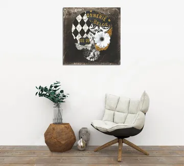 Canvastavla 45x45 cm - Dödskalle med blommor och geometriska mönster - Svart / Vitt / Gult - Inredning - Tavlor & posters - Canvastavla