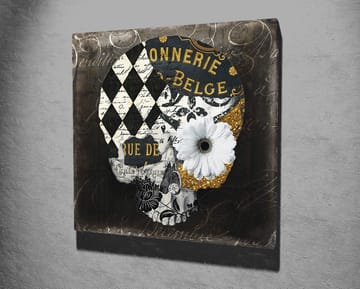 Canvastavla 45x45 cm - Dödskalle med blommor och geometriska mönster - Svart / Vitt / Gult - Inredning - Tavlor & posters - Canvastavla