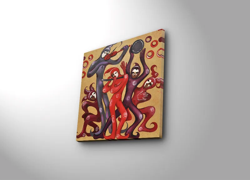 Canvastavla 45x45 cm - Dansande figurer i livliga röda och lila nyanser - Röd / Lila - Inredning - Tavlor & posters - Canvastavla