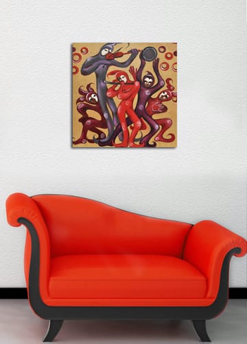 Canvastavla 45x45 cm - Dansande figurer i livliga röda och lila nyanser - Röd / Lila - Inredning - Tavlor & posters - Canvastavla