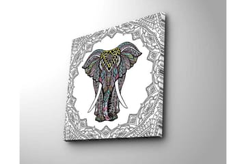 Canvastavla 45x45 cm - Detaljerad elefant med färgglada mönster - Svart / Gul / Turkos - Inredning - Tavlor & posters - Canvastavla