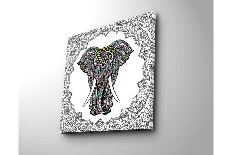 Canvastavla 45x45 cm - Detaljerad elefant med färgglada mönster - Svart / Gul / Turkos - Inredning - Tavlor & posters - Canvastavla