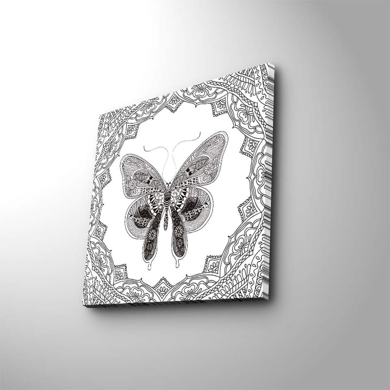 Canvastavla 45x45 cm - Detaljerad fjäril i svart och vitt med ornamentala mönster - Svart / Vitt - Inredning - Tavlor & posters - Canvastavla