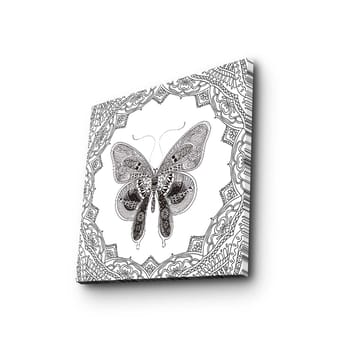 Canvastavla 45x45 cm - Detaljerad fjäril i svart och vitt med ornamentala mönster - Svart / Vitt - Inredning - Tavlor & posters - Canvastavla