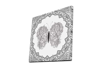 Canvastavla 45x45 cm - Detaljerad fjäril med blommönster i symmetrisk komposition - Svart / Vitt - Inredning - Tavlor & posters - Canvastavla