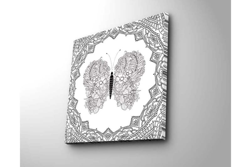 Canvastavla 45x45 cm - Detaljerad fjäril med blommönster i symmetrisk komposition - Svart / Vitt - Inredning - Tavlor & posters - Canvastavla