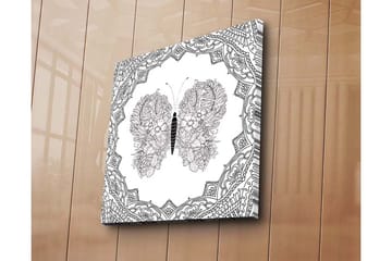Canvastavla 45x45 cm - Detaljerad fjäril med blommönster i symmetrisk komposition - Svart / Vitt - Inredning - Tavlor & posters - Canvastavla