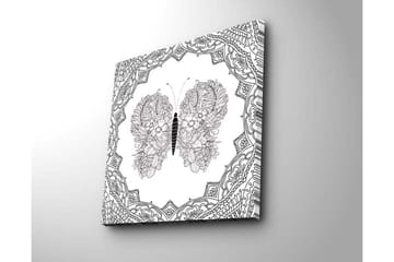 Canvastavla 45x45 cm - Detaljerad fjäril med blommönster och ornamentik - Svart / Vitt - Inredning - Tavlor & posters - Canvastavla