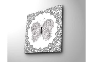Canvastavla 45x45 cm - Detaljerad fjäril med blommönster och ornamentik - Svart / Vitt - Inredning - Tavlor & posters - Canvastavla