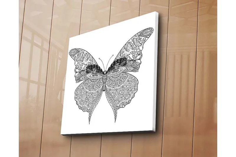 Canvastavla 45x45 cm - Detaljerad fjäril med intrikata mönster, Svart / Vitt