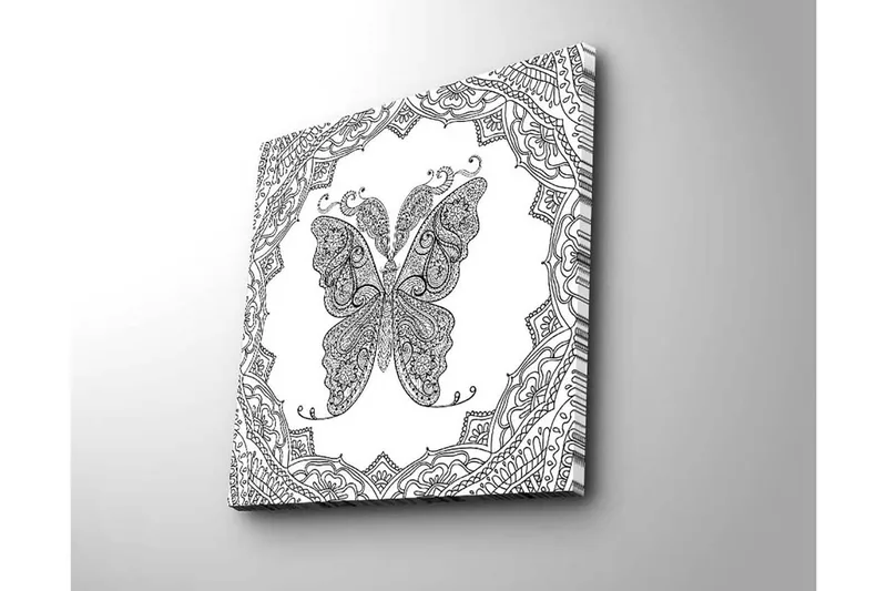 Canvastavla 45x45 cm - Detaljerad fjäril med ornamentala mönster - Svart / Vitt - Inredning - Tavlor & posters - Canvastavla