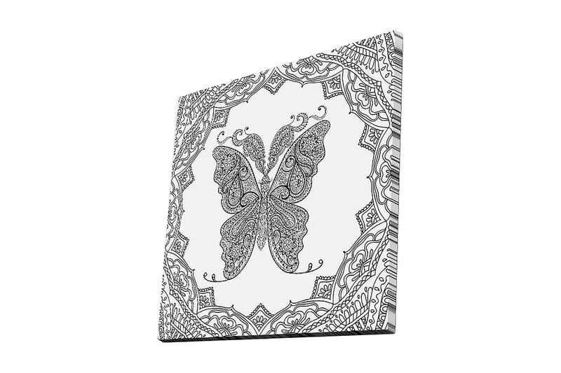 Canvastavla 45x45 cm - Detaljerad fjäril med ornamentala mönster, Svart / Vitt