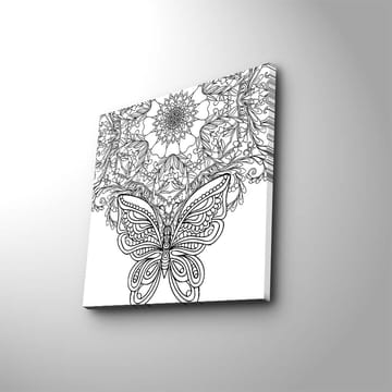 Canvastavla 45x45 cm - Detaljerad fjäril omgiven av blommor och mönster - Svart / Vitt - Inredning - Tavlor & posters - Canvastavla