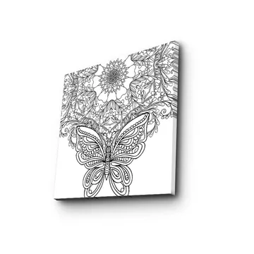 Canvastavla 45x45 cm - Detaljerad fjäril omgiven av blommor och mönster - Svart / Vitt - Inredning - Tavlor & posters - Canvastavla