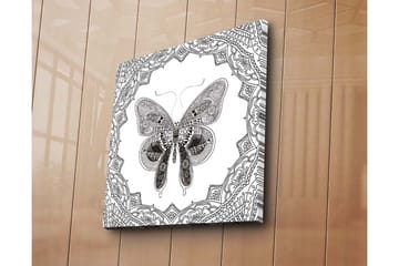 Canvastavla 45x45 cm - Detaljerad fjäril omgiven av ornamentala mönster - Svart / Vitt - Inredning - Tavlor & posters - Canvastavla