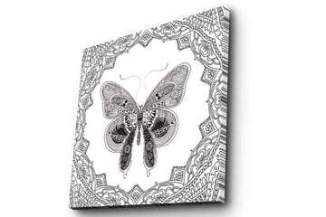 Canvastavla 45x45 cm - Detaljerad fjäril omgiven av ornamentala mönster - Svart / Vitt - Inredning - Tavlor & posters - Canvastavla