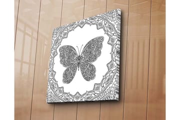 Canvastavla 45x45 cm - Detaljerad fjäril omgiven av ornamentala mönster - Svart / Vitt - Inredning - Tavlor & posters - Canvastavla