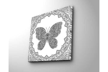 Canvastavla 45x45 cm - Detaljerad fjäril omgiven av ornamentala mönster - Svart / Vitt - Inredning - Tavlor & posters - Canvastavla