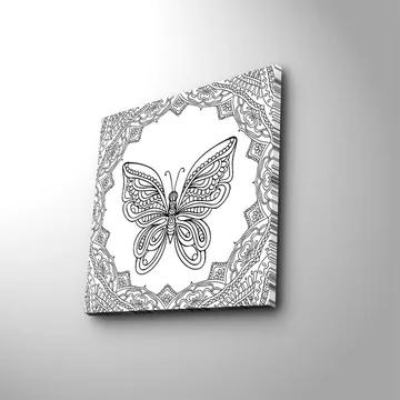 Canvastavla 45x45 cm - Detaljerad fjäril omgiven av ornamentala mönster - Svart / Vitt - Inredning - Tavlor & posters - Canvastavla