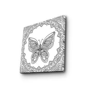 Canvastavla 45x45 cm - Detaljerad fjäril omgiven av ornamentala mönster - Svart / Vitt - Inredning - Tavlor & posters - Canvastavla