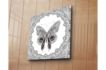 Canvastavla 45x45 cm - Detaljerad fjäril omgiven av ornamentala mönster - Svart / Vitt - Inredning - Tavlor & posters - Canvastavla