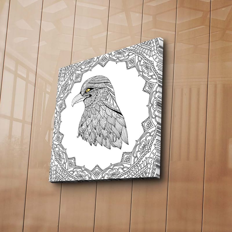 Canvastavla 45x45 cm - Detaljerad illustration av en örn med en intrikat ram - Svart / Gult - Inredning - Tavlor & posters - Canvastavla