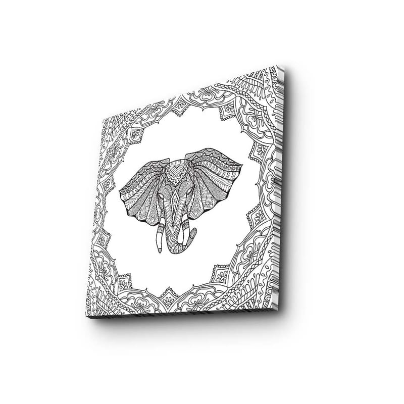 Canvastavla 45x45 cm - Detaljerad illustration av en elefant omgiven av ornamentala mönster - Svart / Vitt - Inredning - Tavlor & posters - Canvastavla