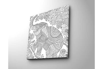 Canvastavla 45x45 cm - Detaljerad illustration av en elefant omgiven av växtlighet - Svart / Vitt - Inredning - Tavlor & posters - Canvastavla