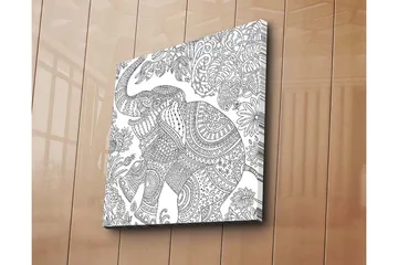 Canvastavla 45x45 cm - Detaljerad illustration av en elefant omgiven av växtlighet - Svart / Vitt - Inredning - Tavlor & posters - Canvastavla