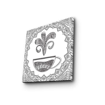 Canvastavla 45x45 cm - Detaljerad illustration av en kaffekopp med ångande mönster - Svart / Vitt - Inredning - Tavlor & posters - Canvastavla