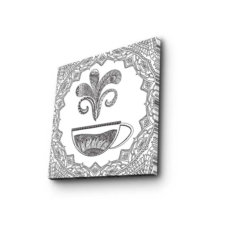 Canvastavla 45x45 cm - Detaljerad illustration av en kaffekopp med ångande mönster - Svart / Vitt - Inredning - Tavlor & posters - Canvastavla