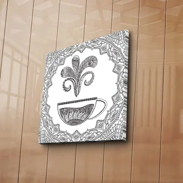 Canvastavla 45x45 cm - Detaljerad illustration av en kaffekopp med ångande mönster - Svart / Vitt - Inredning - Tavlor & posters - Canvastavla