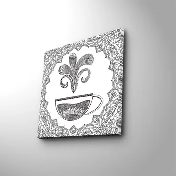 Canvastavla 45x45 cm - Detaljerad illustration av en kaffekopp med ångande mönster - Svart / Vitt - Inredning - Tavlor & posters - Canvastavla