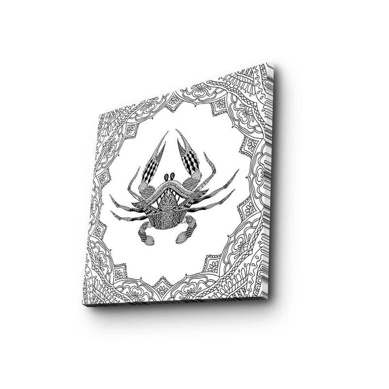 Canvastavla 45x45 cm - Detaljerad illustration av en krabba omgiven av ett mönstrat ramverk - Svart / Vitt - Inredning - Tavlor & posters - Canvastavla