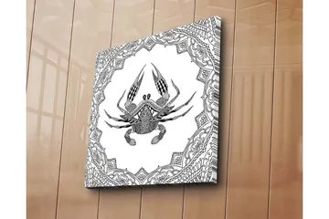 Canvastavla 45x45 cm - Detaljerad illustration av en krabba omgiven av ornamentala mönster - Svart / Vitt - Inredning - Tavlor & posters - Canvastavla