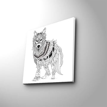 Canvastavla 45x45 cm - Detaljerad illustration av en varg med fjädrar och ornamentala mönster - Svart / Vitt - Inredning - Tavlor & posters - Canvastavla