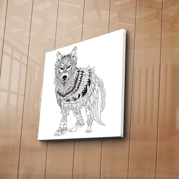 Canvastavla 45x45 cm - Detaljerad illustration av en varg med fjädrar och ornamentala mönster - Svart / Vitt - Inredning - Tavlor & posters - Canvastavla
