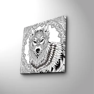 Canvastavla 45x45 cm - Detaljerad illustration av en varg med ornamentala mönster - Svart / Vitt - Inredning - Tavlor & posters - Canvastavla