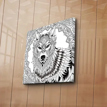 Canvastavla 45x45 cm - Detaljerad illustration av en varg med ornamentala mönster - Svart / Vitt - Inredning - Tavlor & posters - Canvastavla