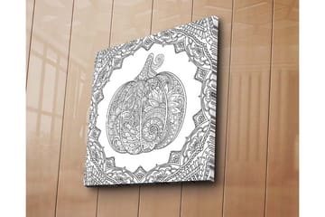 Canvastavla 45x45 cm - Detaljerad illustration av en pumpa omgiven av ornamentala mönster - Svart / Vitt - Inredning - Tavlor & posters - Canvastavla