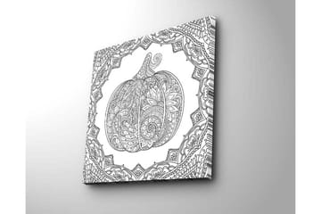 Canvastavla 45x45 cm - Detaljerad illustration av en pumpa omgiven av ornamentala mönster - Svart / Vitt - Inredning - Tavlor & posters - Canvastavla