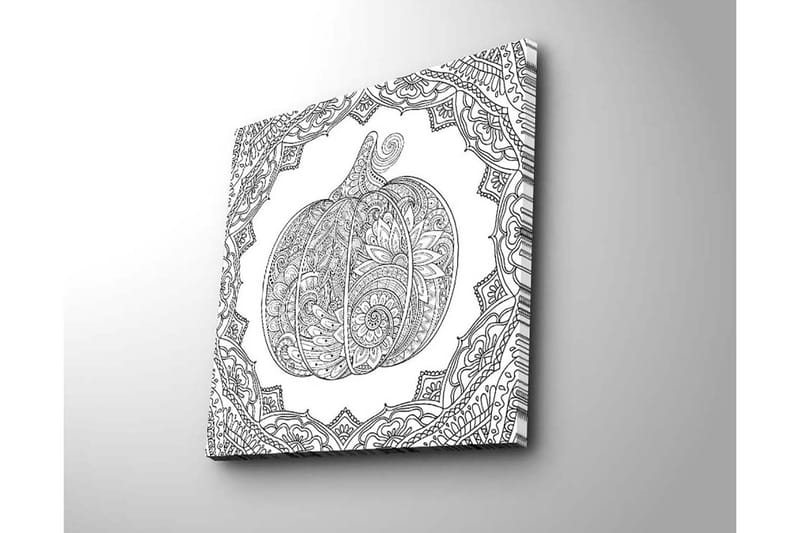 Canvastavla 45x45 cm - Detaljerad illustration av en pumpa omgiven av ornamentala mönster - Svart / Vitt - Inredning - Tavlor & posters - Canvastavla