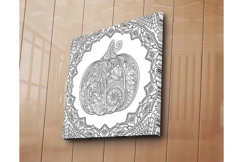 Canvastavla 45x45 cm - Detaljerad illustration av en pumpa omgiven av ornamentala mönster - Svart / Vitt - Inredning - Tavlor & posters - Canvastavla