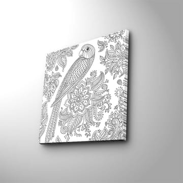 Canvastavla 45x45 cm - Detaljerad illustration av en papegoja omgiven av blommor och mönster - Svart / Vitt - Inredning - Tavlor & posters - Canvastavla