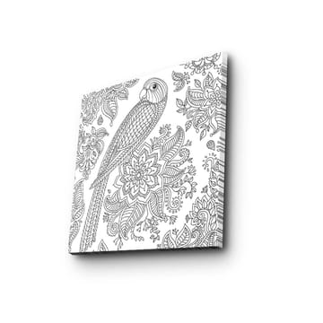 Canvastavla 45x45 cm - Detaljerad illustration av en papegoja omgiven av blommor och mönster - Svart / Vitt - Inredning - Tavlor & posters - Canvastavla