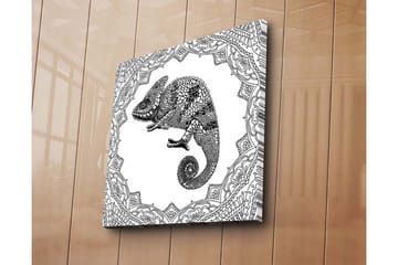 Canvastavla 45x45 cm - Detaljerad illustration av ett chameleon i en ornamenterad ram - Svart / Vitt - Inredning - Tavlor & posters - Canvastavla