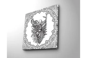Canvastavla 45x45 cm - Detaljerad illustration av ett hjorthuvud omgiven av ornamentala mönster - Svart / Vitt - Inredning - Tavlor & posters - Canvastavla