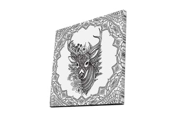 Canvastavla 45x45 cm - Detaljerad illustration av ett hjorthuvud omgiven av ornamentala mönster - Svart / Vitt - Inredning - Tavlor & posters - Canvastavla